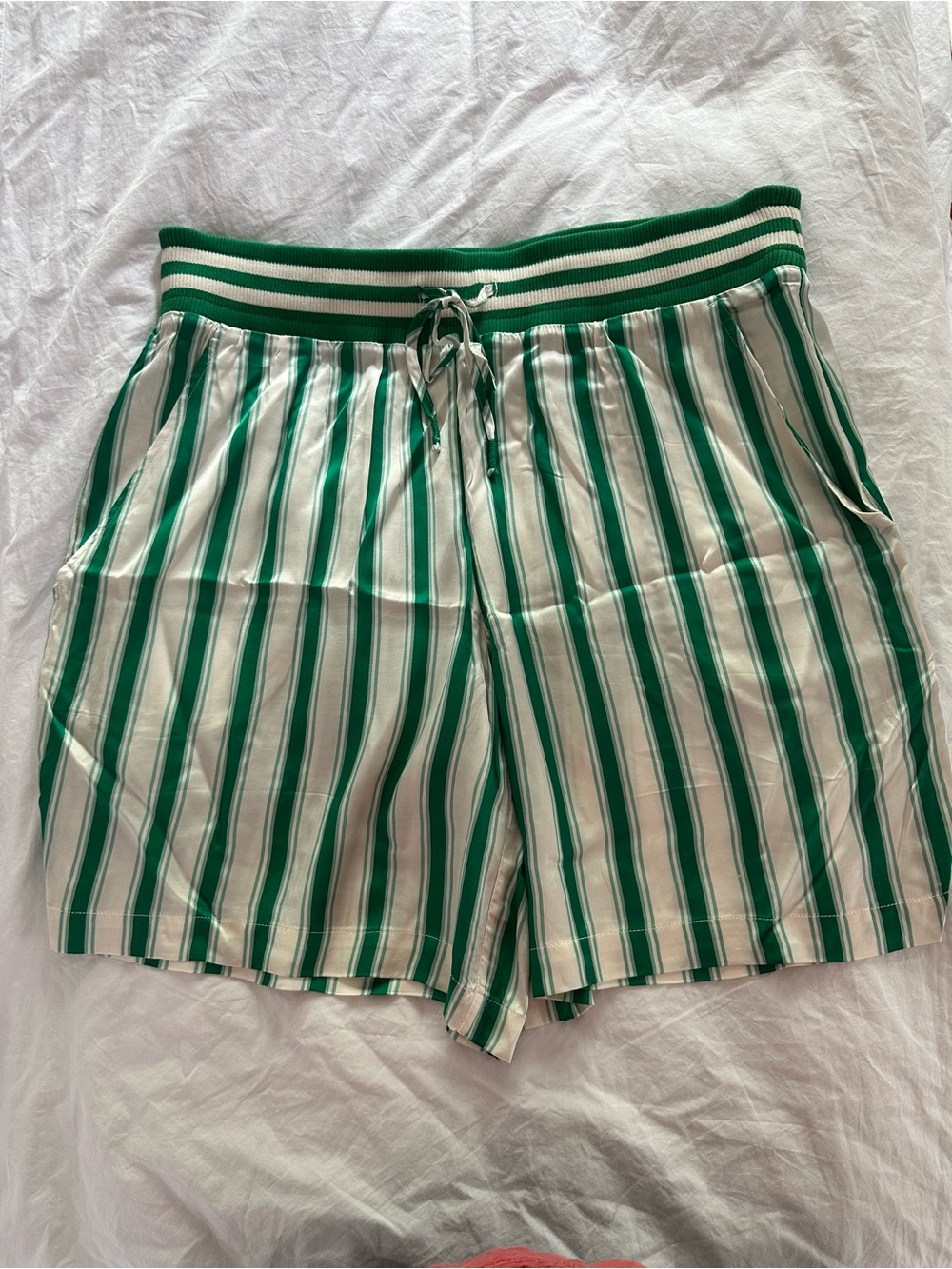 Anthropologie Green & White Striped Drawstring Athletic Shorts
